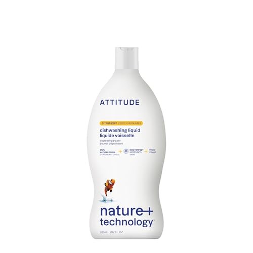 ATTITUDE Dish Soap, Citrus Zest, Plant-Based & Vegan Liquid, 23.7 Fl Oz