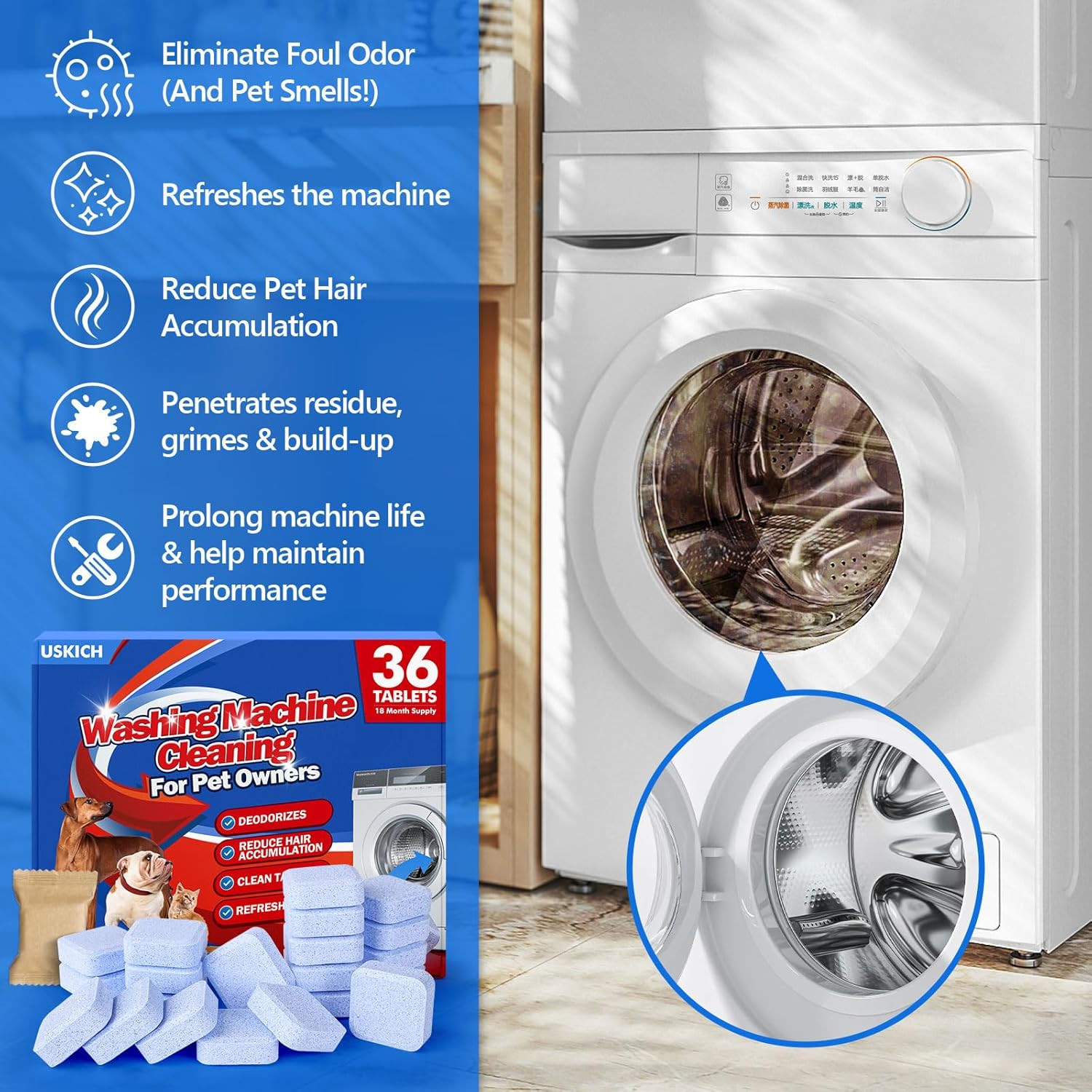 36Pack Washing Machine Cleaner Tablets-18 Month Supply,Washer Machine Cleaner Fo