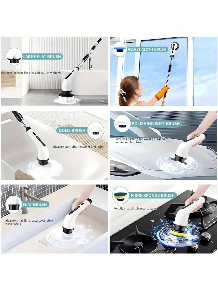 8 IN 1 Electric Spin Scrubber Cordless Power Cleaning Brush Rechargeable Cleane