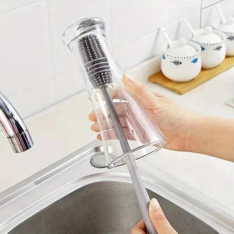 Silicone Milk Bottle Brush Cup Scrubber Glass Cleaner Kitchen Cleaning Tool Long