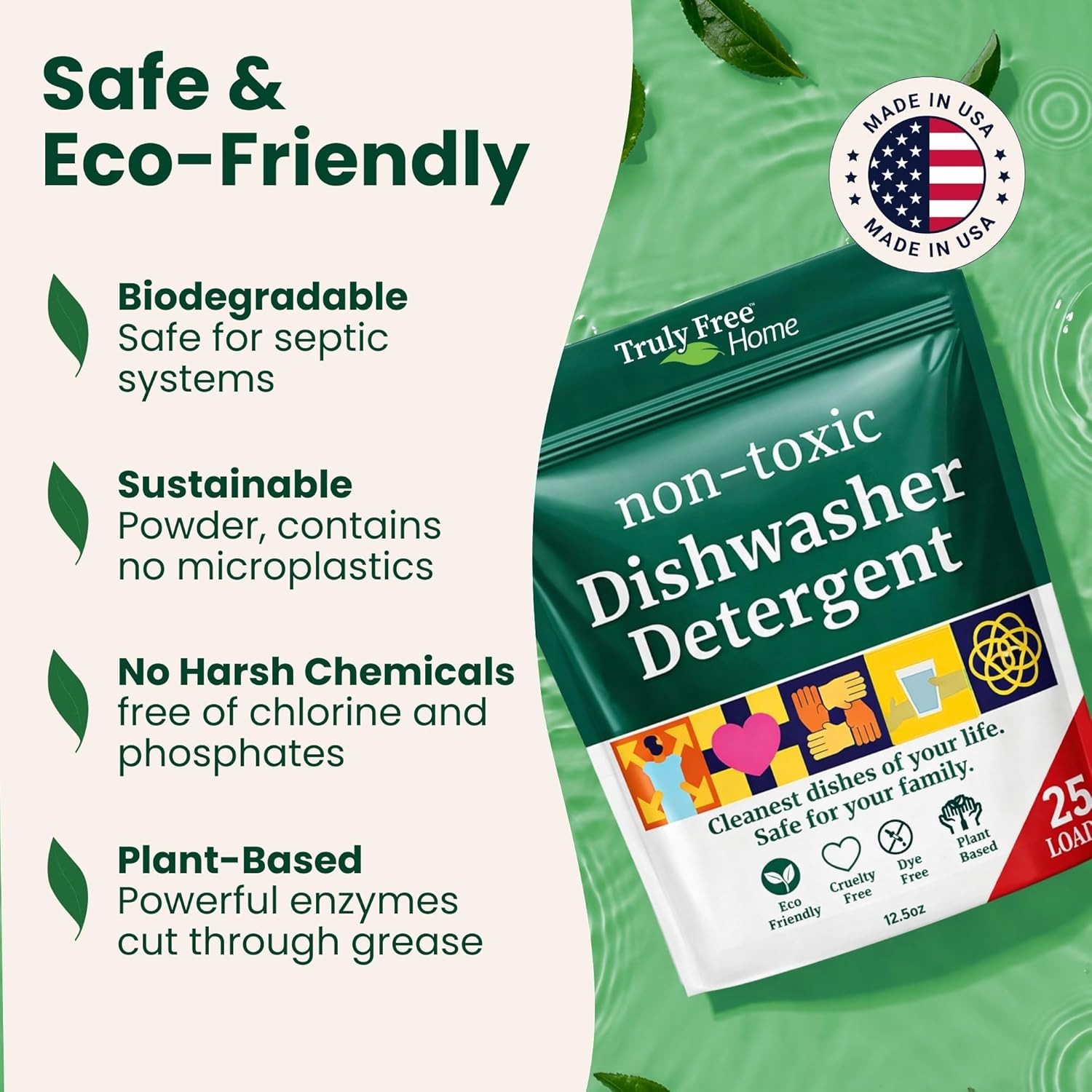 Truly Free natural dishwasher soap. Plastic-free, heavy duty stain remover