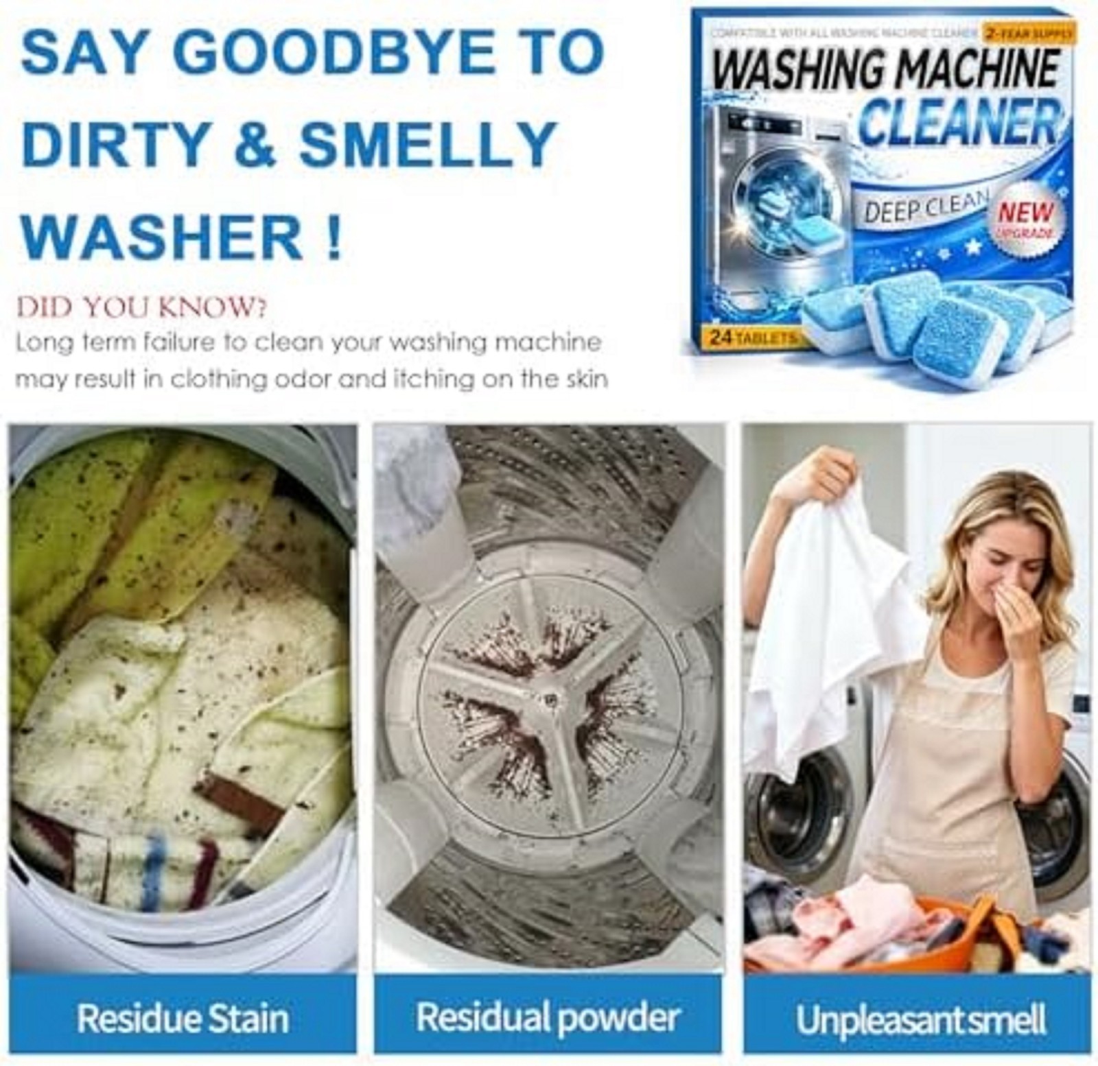 Washing Machine Cleaner Tablets 24 Pack Enzyme Deep Clean Front Load Washer