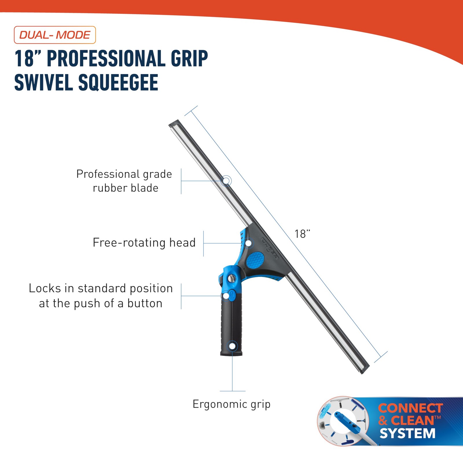 18-Inch Professional Swivel Squeegee for Home Glass Window Cleaning