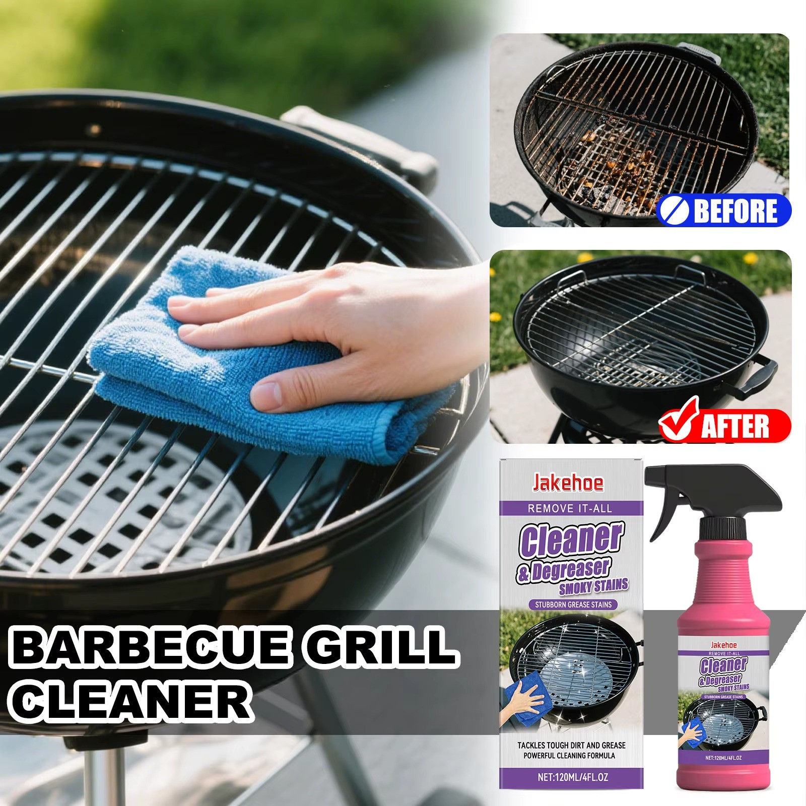120ML BBQ Grill Cleaner JAKEHOE Powerful Grease & Carbon Deposit Remover