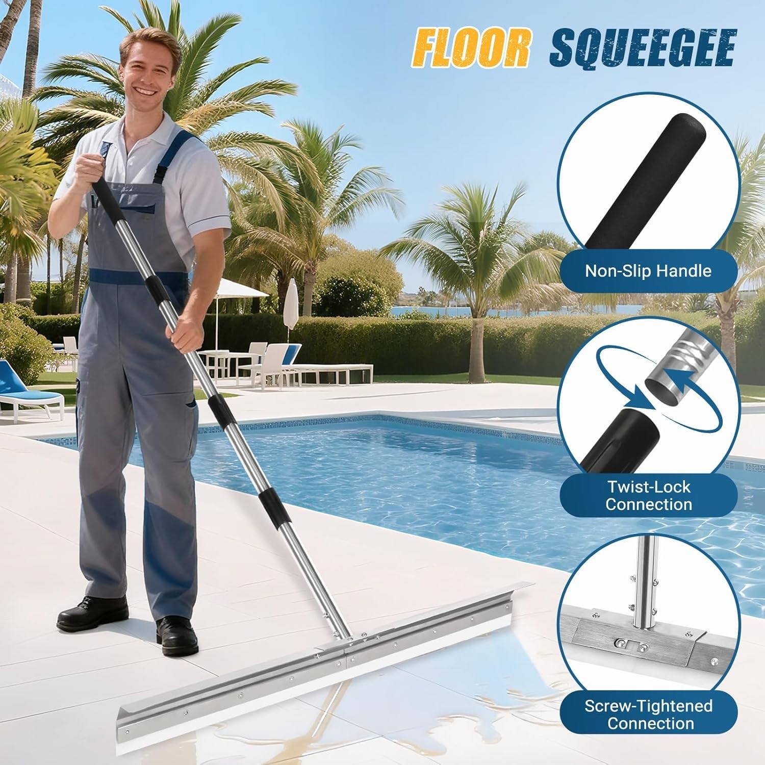 33.4″ Large Floor Squeegee for Concrete, Commercial Heavy Duty Silicone Blade Sq
