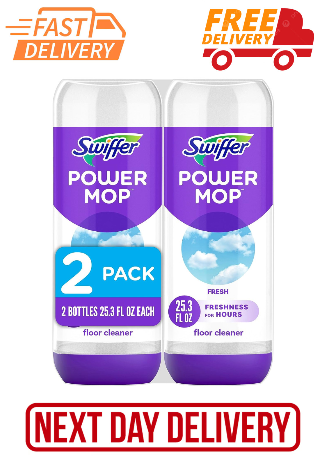 Swiffer Power Mop Floor Cleaning Solution Fresh Scent Floor Cleaner,25.3 oz, 2x.