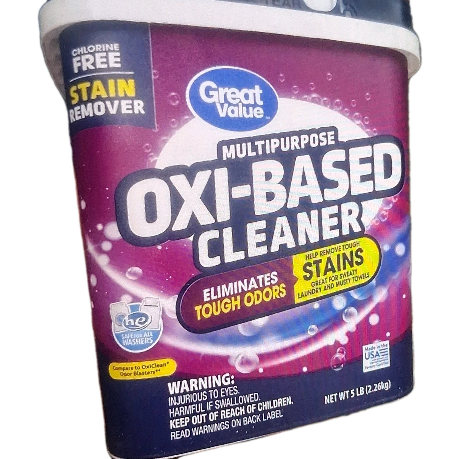 Great Value Oxi-Based Cleaner Powder, Chlorine-Free Laundry Stain Remover 5 lb