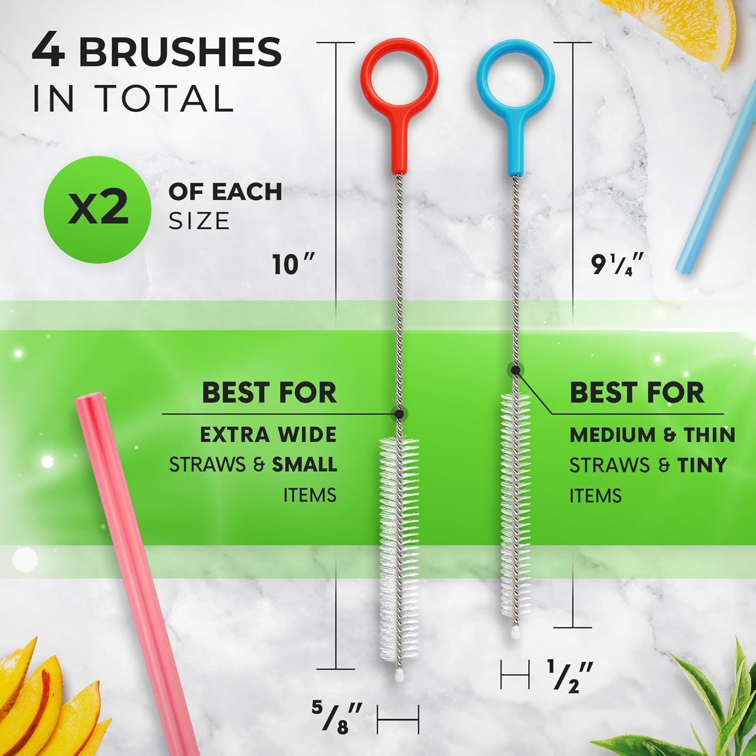 Heavy Duty Cleaning Brushes Set of 4 – Extra Long Straw Cleaners for Metal an…