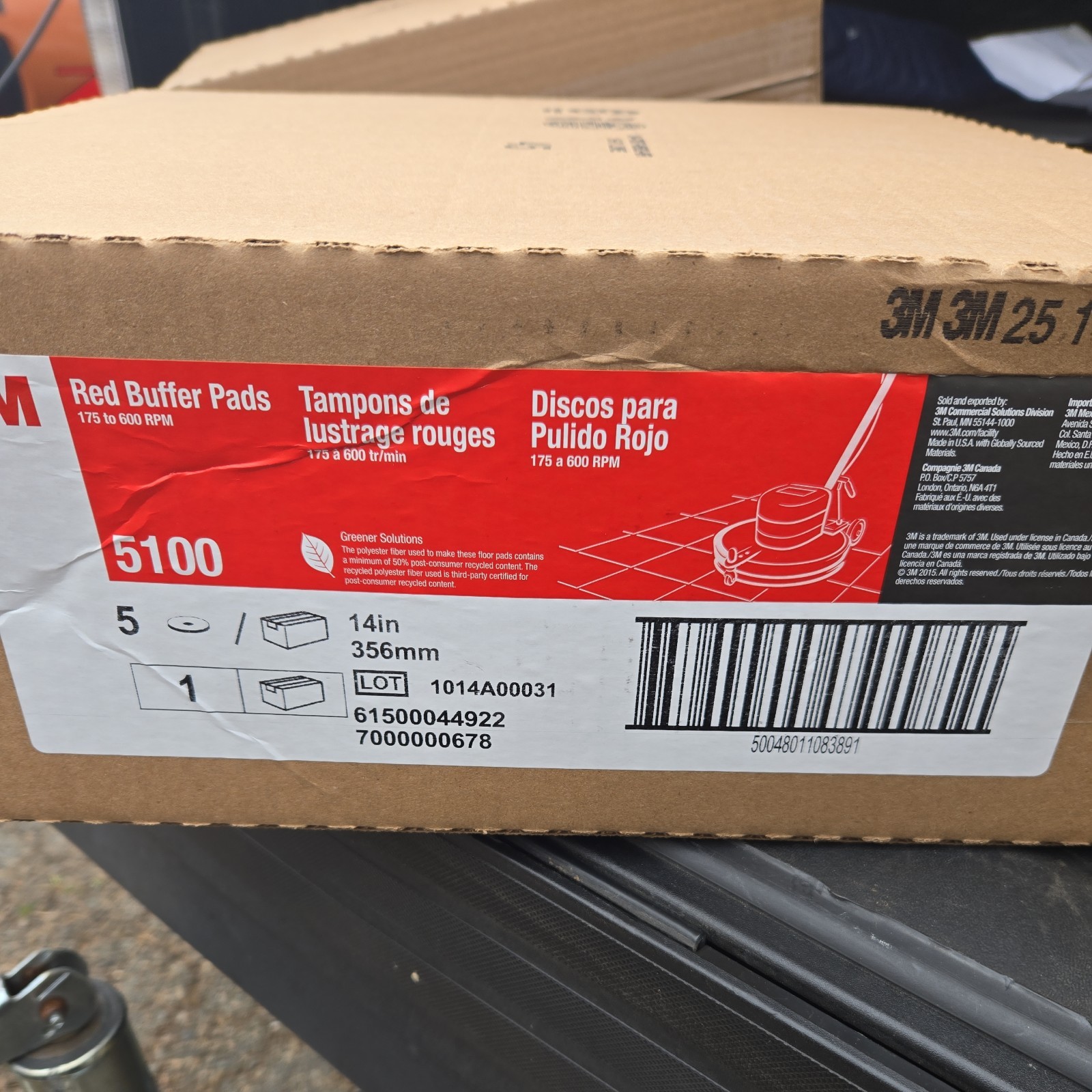 3M Red Buffer Floor Pads 5100 Low-Speed 14″ 5/Carton