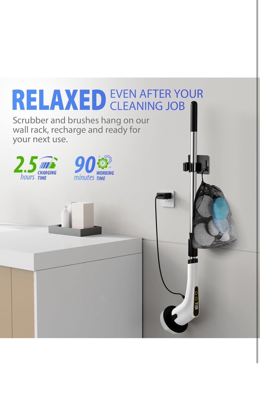 Electric Spin Scrubber for Cleaning, Cordless Scrub Brush with Adjustable Speeds