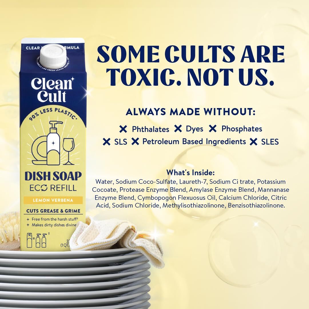 Cleancult Dish Soap Refill 32oz Lemon Verbena Plant-Based Grease Cleaner