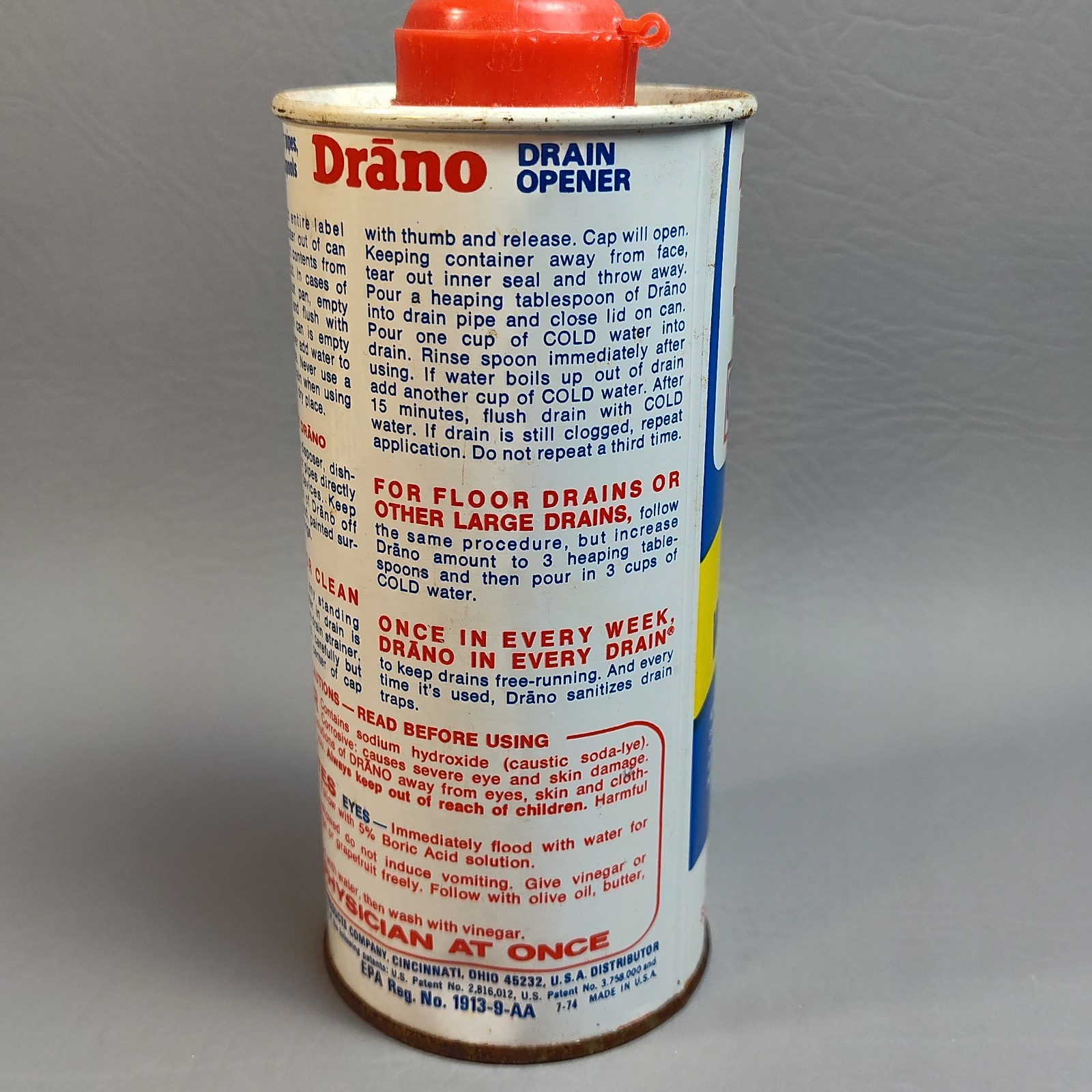Vintage Drano CRYSTAL Drain Opener 18 oz 1974 Clog Remover Discontinued 70% FULL