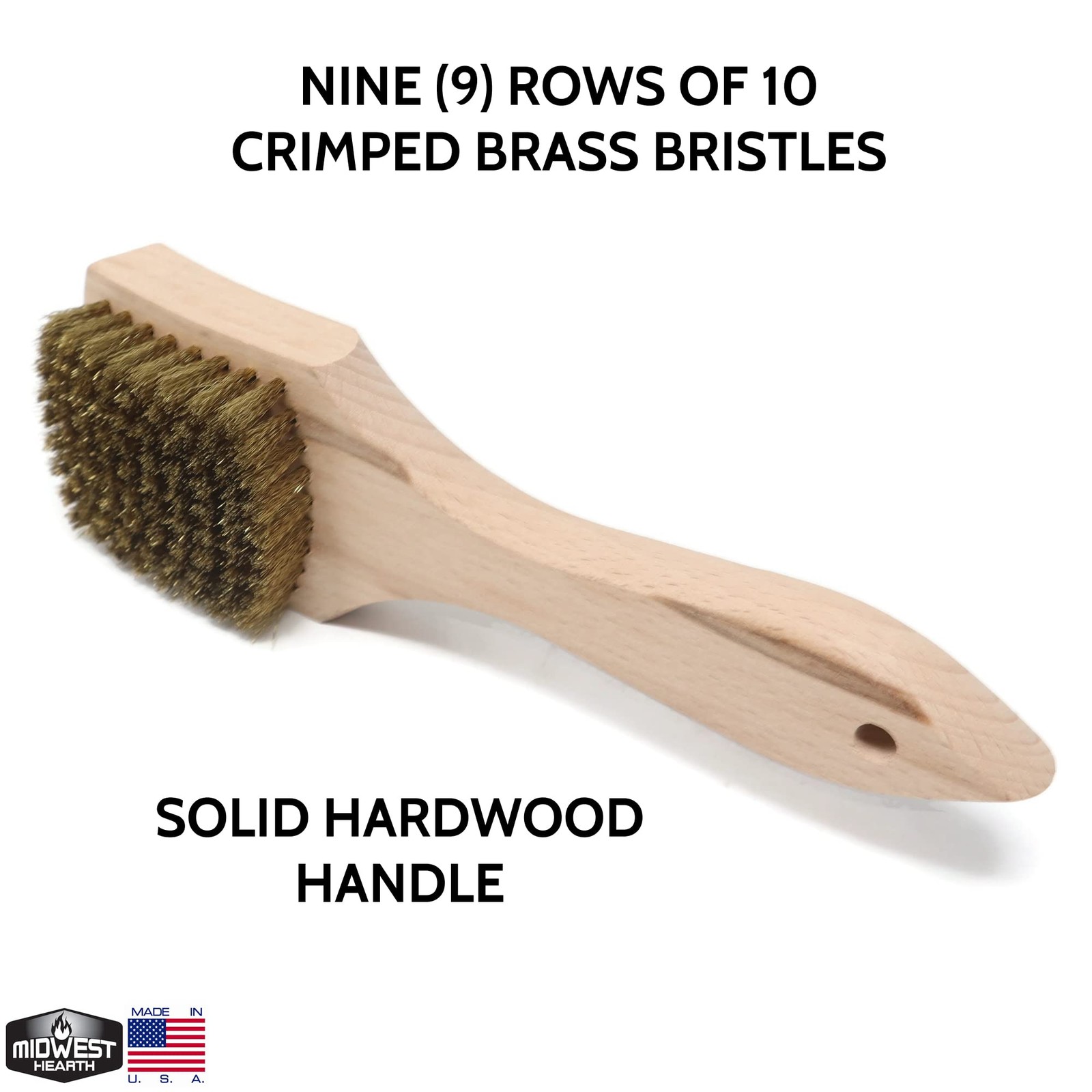 Brass Wire Utility Scrub Brush for Cleaning 9″ Hardwood Handle (Made in USA)
