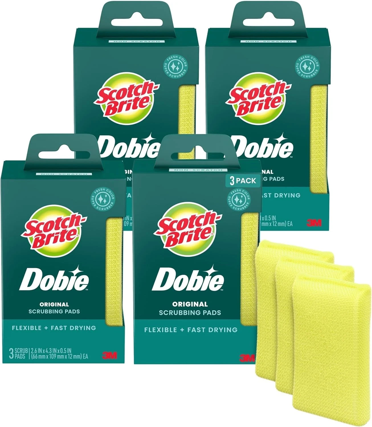 Scotch-Brite Dobie All Purpose Pads, 3Count (Pack of 4) Total 12 Pads