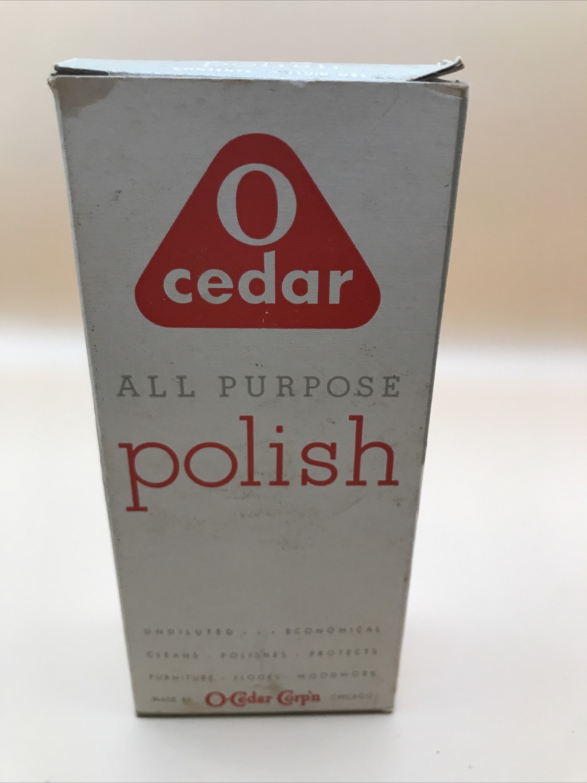Vintage 50s O CEDAR Red Oil WOOD Polish Glass Bottle/Box Metal Cap 1950s PROP