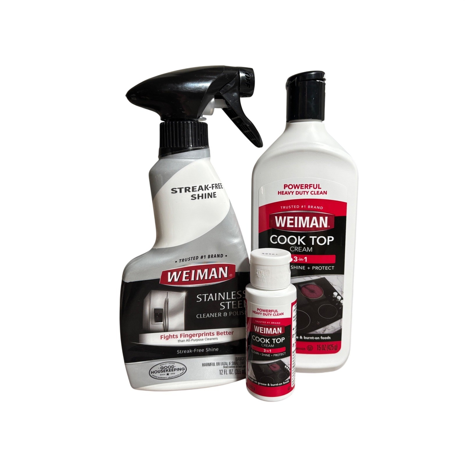 USED Weiman Stainless Steel Cleaner & Cook Top Cream 3Piece Kitchen Cleaning LOT