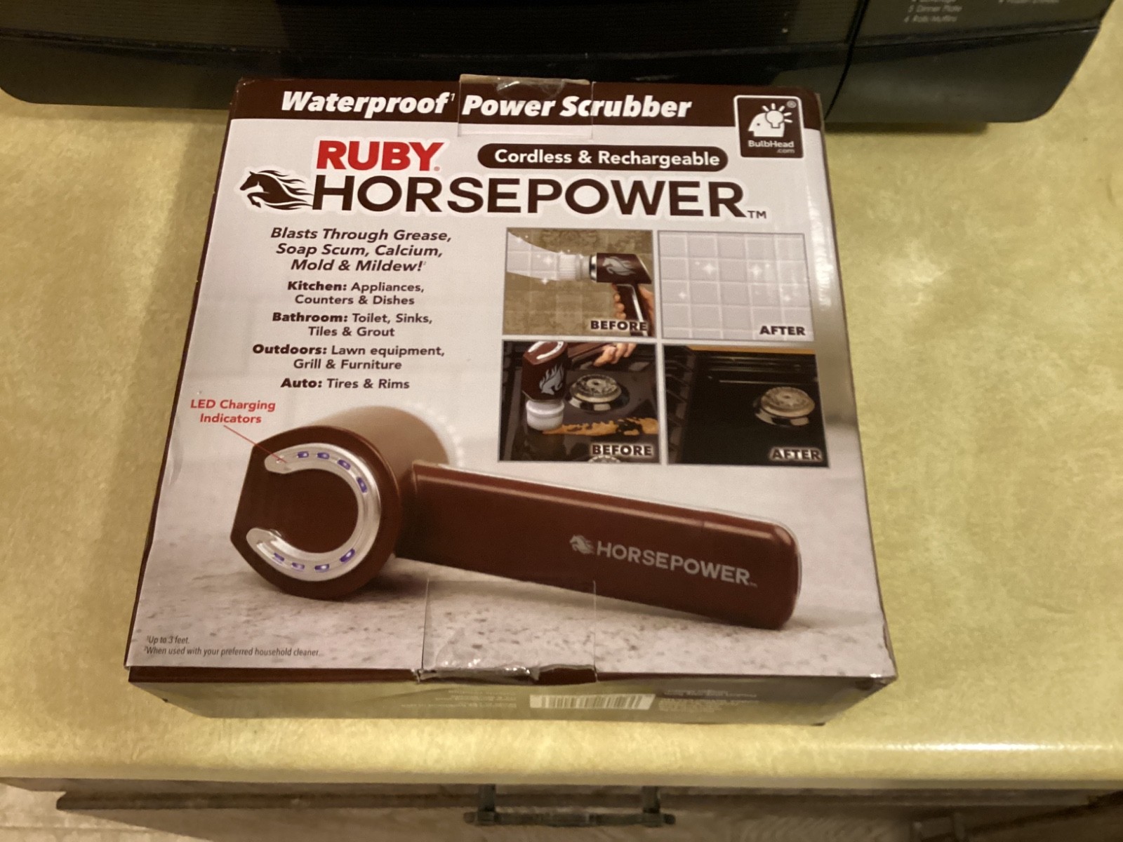 Horsepower Scrubber, Waterproof, Electric Power, Spins 350 RPM, 5 Brush Heads.