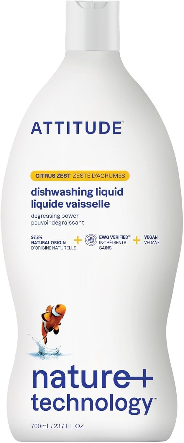 ATTITUDE Dish Soap, EWG Verified, Plant-Based & Vegan Dishwashing Liquid