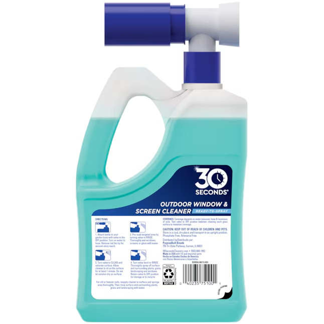 30 SECONDS Ready to Use Window and Screen 64fl oz Hose end sprayer Glass cleaner