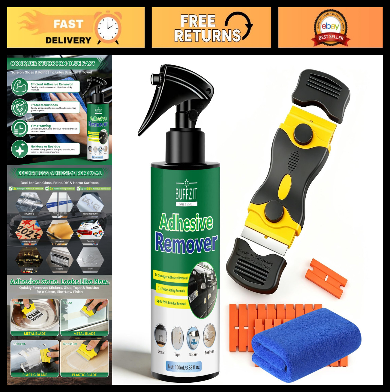 Adhesive Remover Spray for Cars, Glass & Plastic – Fast Glue & Sticker Cleaner,