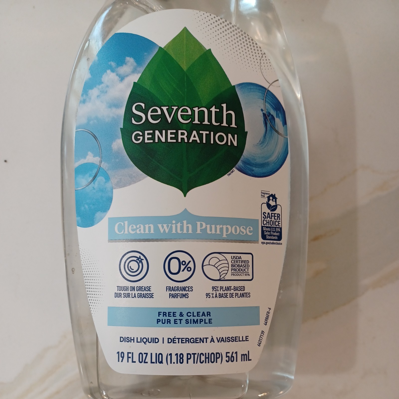 Seventh Generation Dish Liquid, Free & Clear, 19 fl oz (561 ml) 6 pack