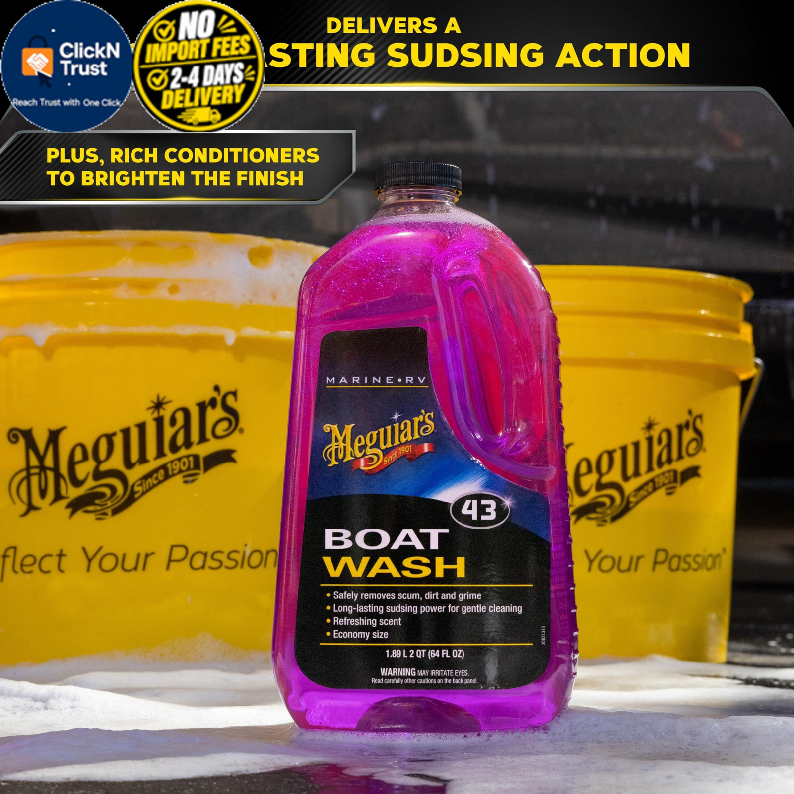 Meguiar’s M43 Marine/RV Boat Wash, pH-Balanced 64 Fl Oz (Pack of 1), PURPLE