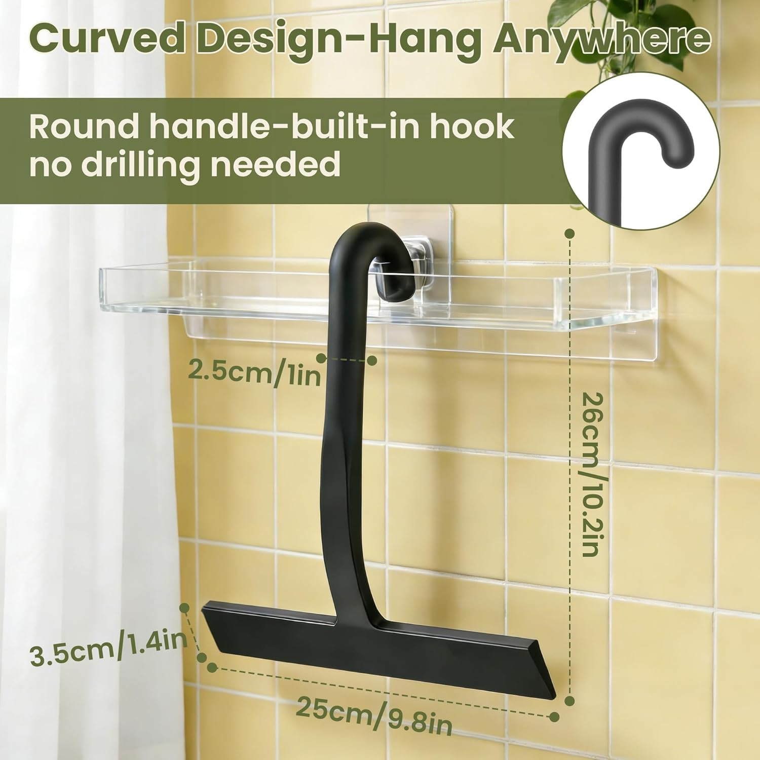 Shower Squeegee for Glass Doors – 10 Inch Bathroom Squeegee with Ergonomic round