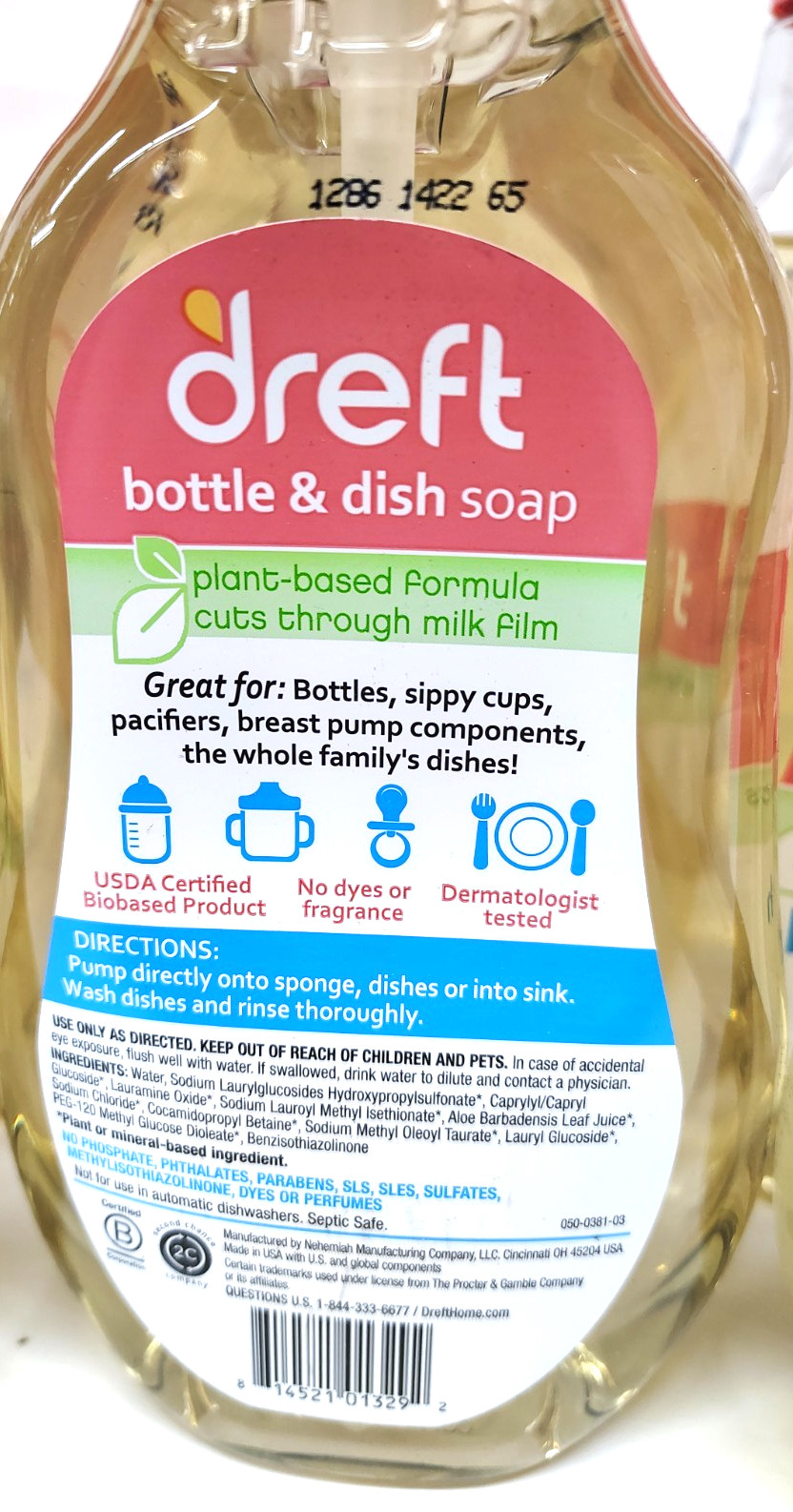 3 PK Dreft Bottle and Dish Soap, Fragrance Free Formula, Baby Bottle Wash, 18oz