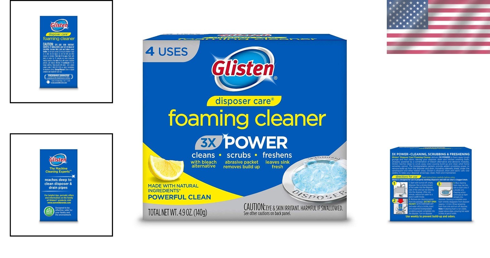 Natural Foaming Garbage Disposal Cleaner & Odor Eliminator – Lemon Scent, 4 Uses