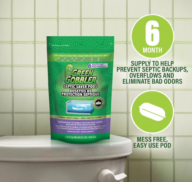 Green Gobbler Septic Tank Enzyme Treatment Packets, 6 Month Supply – Powerful &
