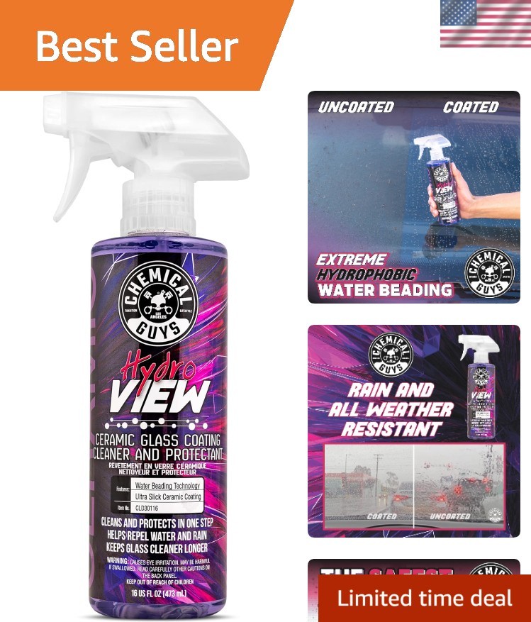 HydroView Ceramic Glass Coating Cleaner & Protection for Car Window, Mirror, …