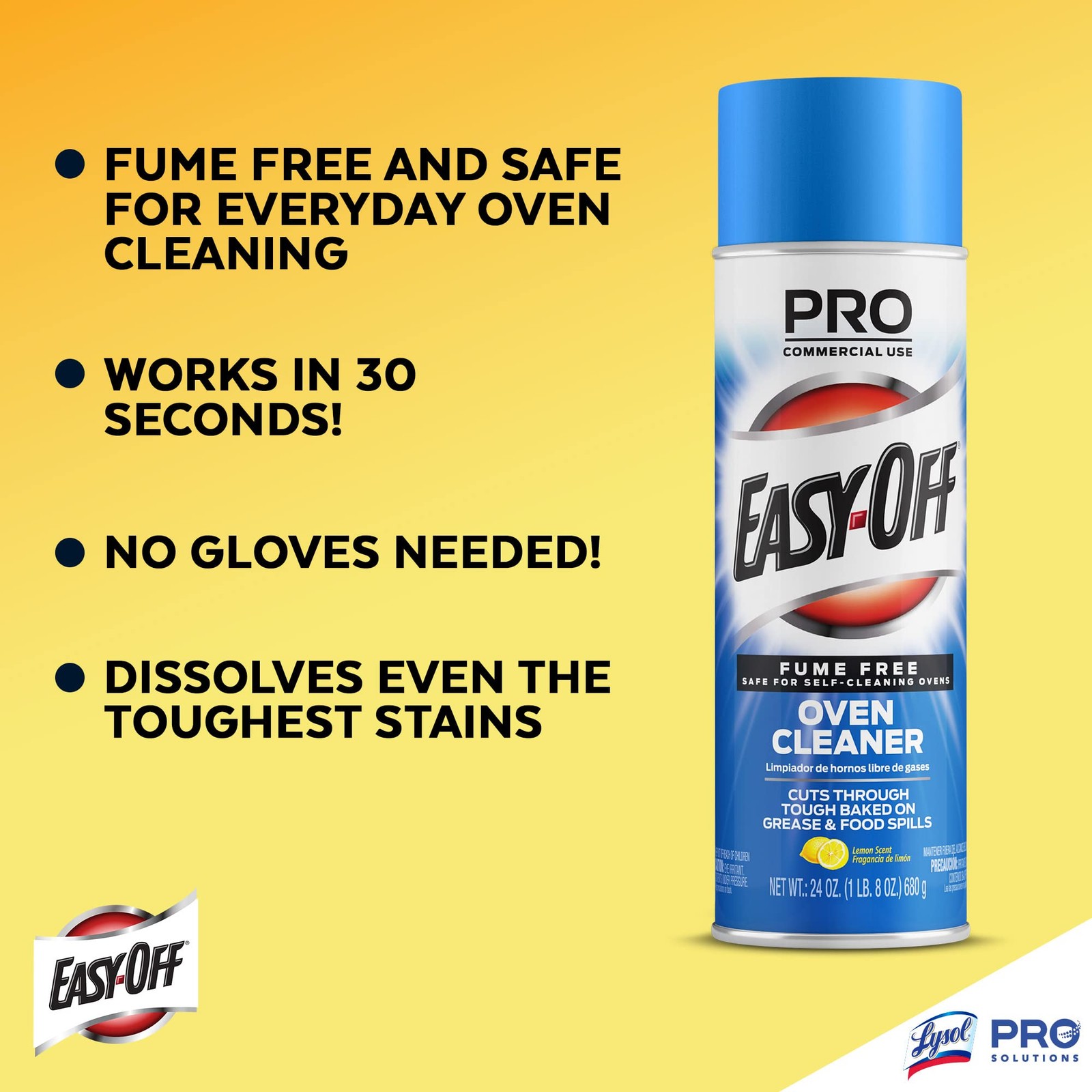 Pro Fume Free Oven Cleaner, Destroys Tough Burnt on Food and Grease, Lemon Sc…
