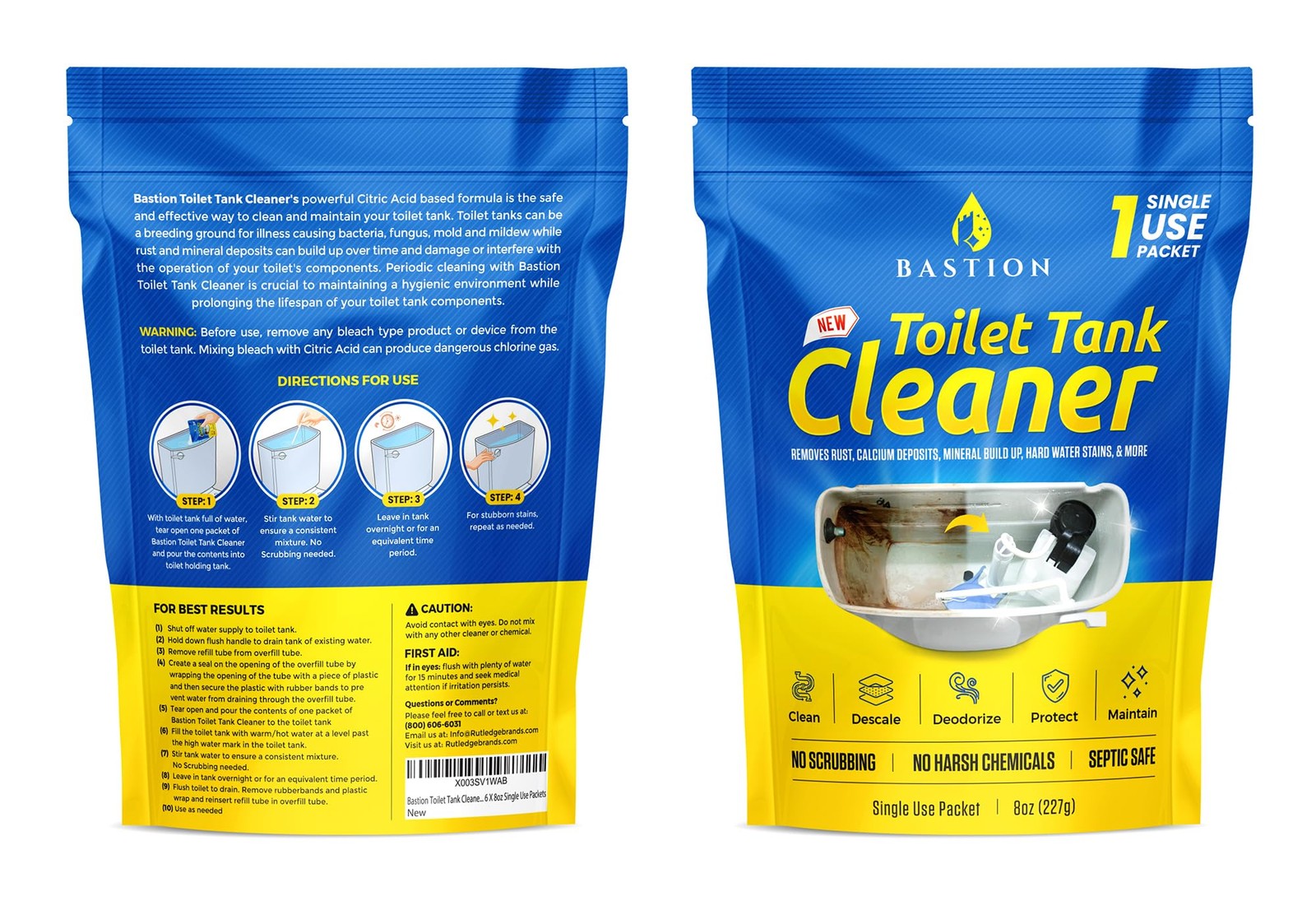 Bastion Toilet Tank Cleaner 6Uses. *Not For Toilet Bowl* Removes Rust, Miner…