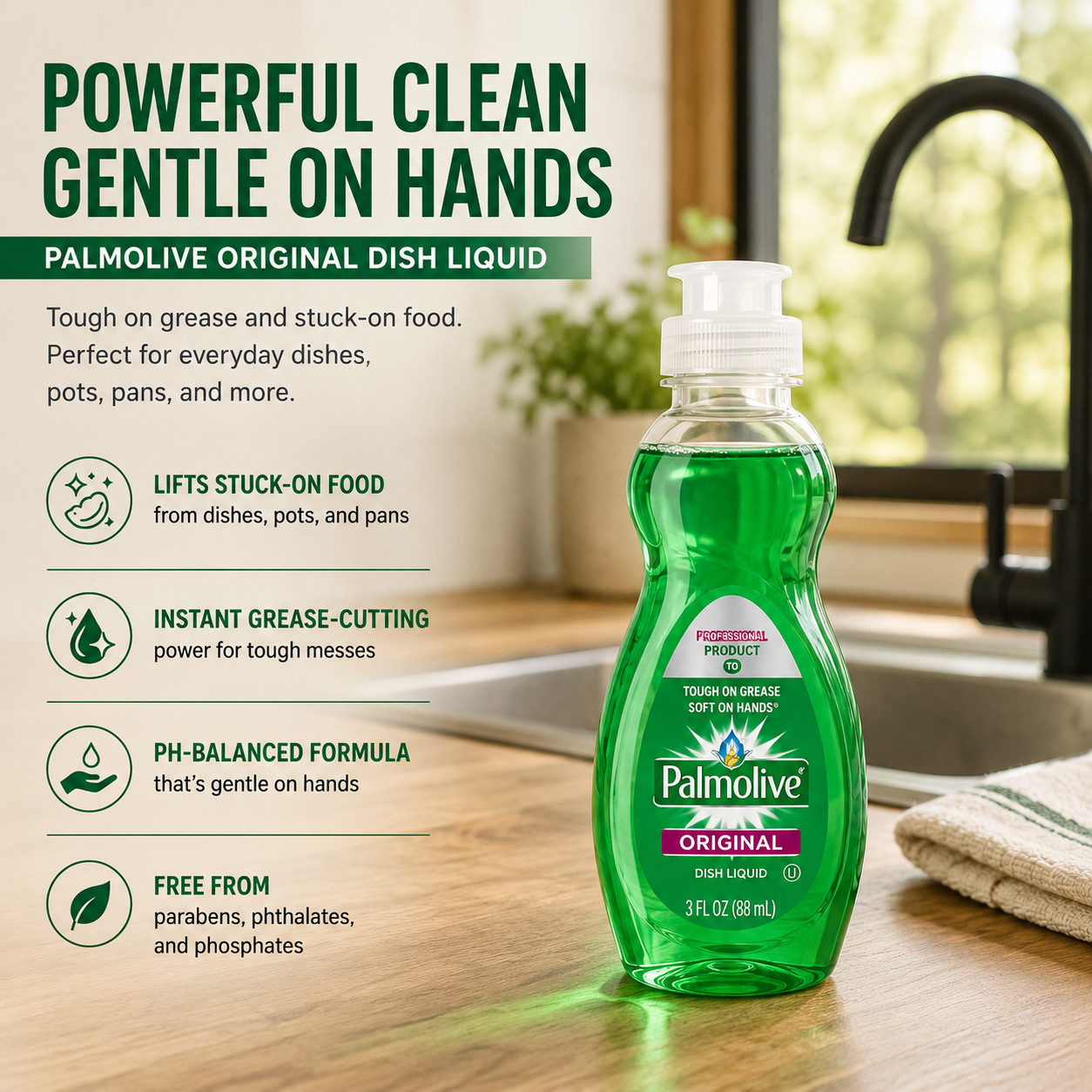 Palmolive Original Dish Liquid 3 fl oz Grease Cutting Dish Soap Travel Size