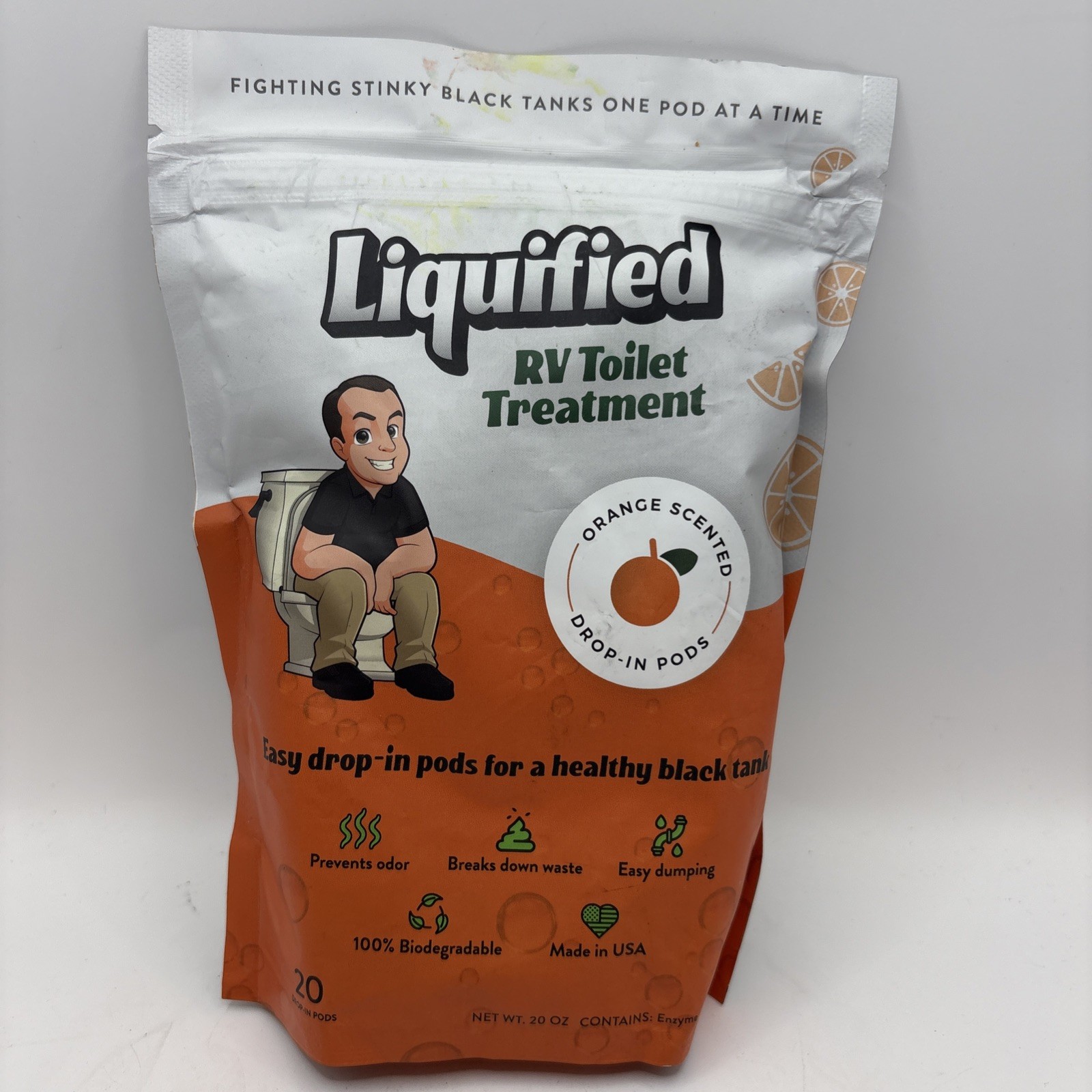 Liquified RV Natural Toilet Treatment Black Tank Drop-Ins 20 Pods Orange Scent