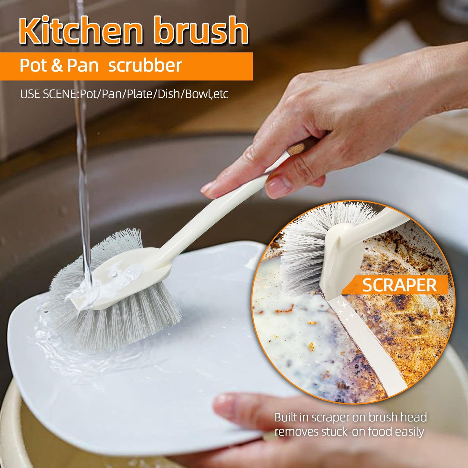 5-Pack Heavy Duty Scrub Brushes Set with Wooden Handles, Multi-Surface Scrubb…