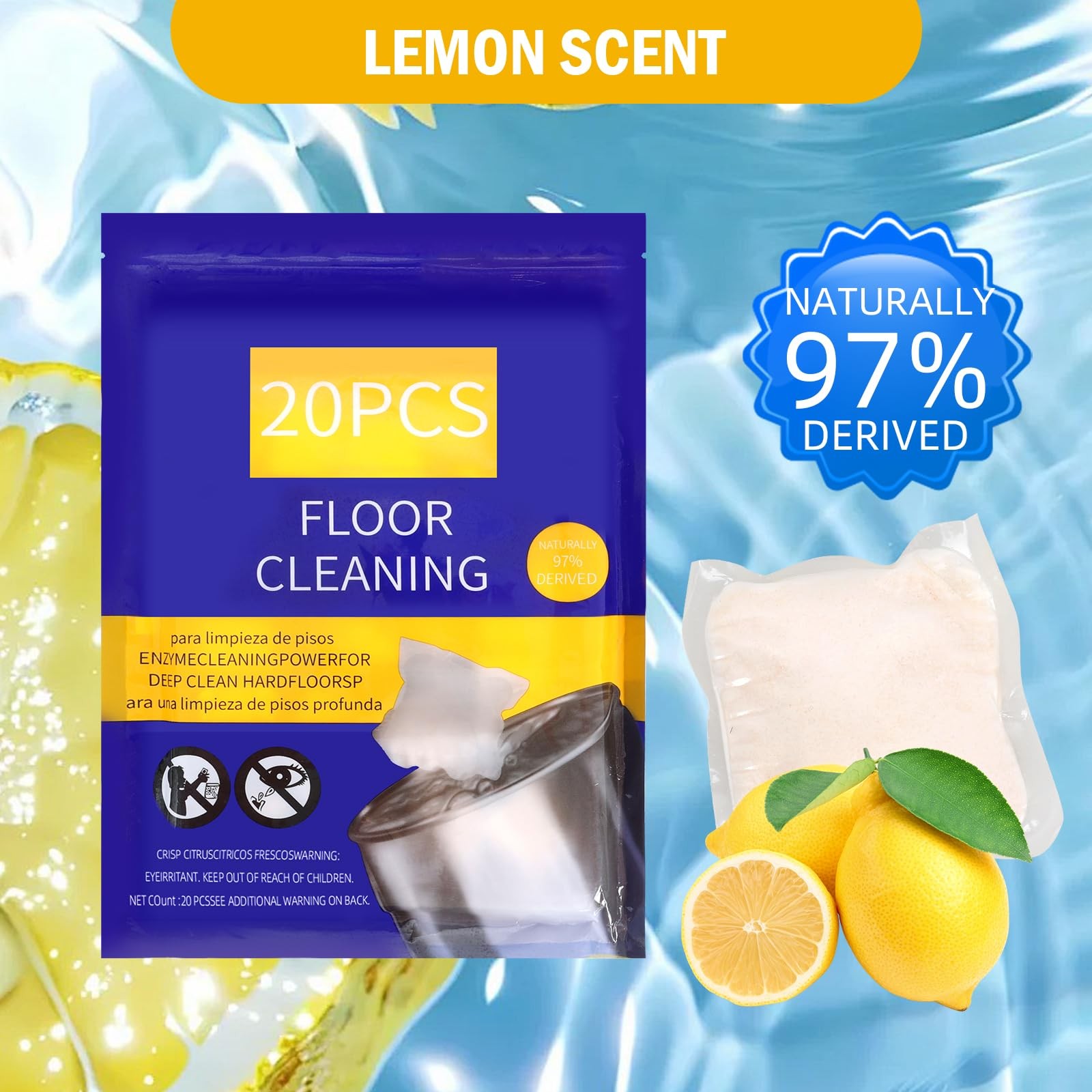 Hard Floor Cleaner, Lemon Fresh Scent, 20 count (1 Packet) | Made From 97% Na…