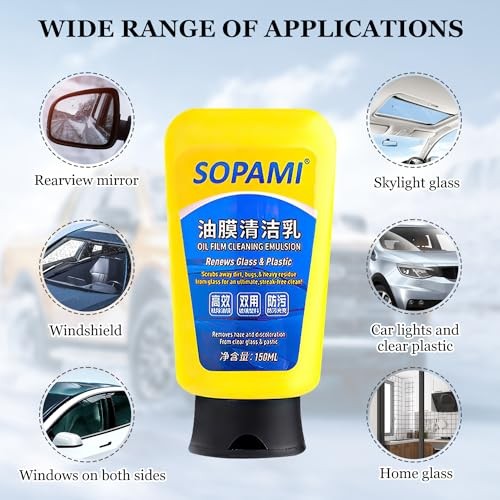 Sopami Oil Film Cleaner – Glass Cleaner, Auto Glass Oil Film Remover, Quick