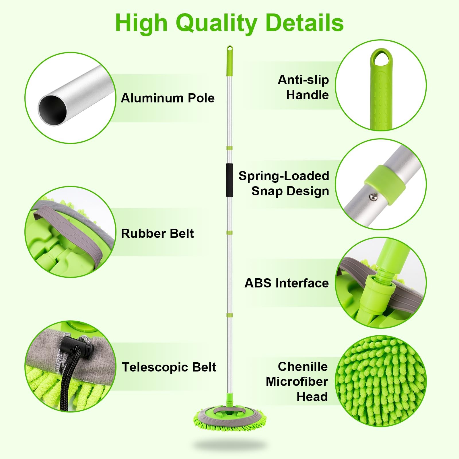 62″ Car Wash Brush Kit Mitt Mop Sponge With Long Handle Chenille Microfiber Car