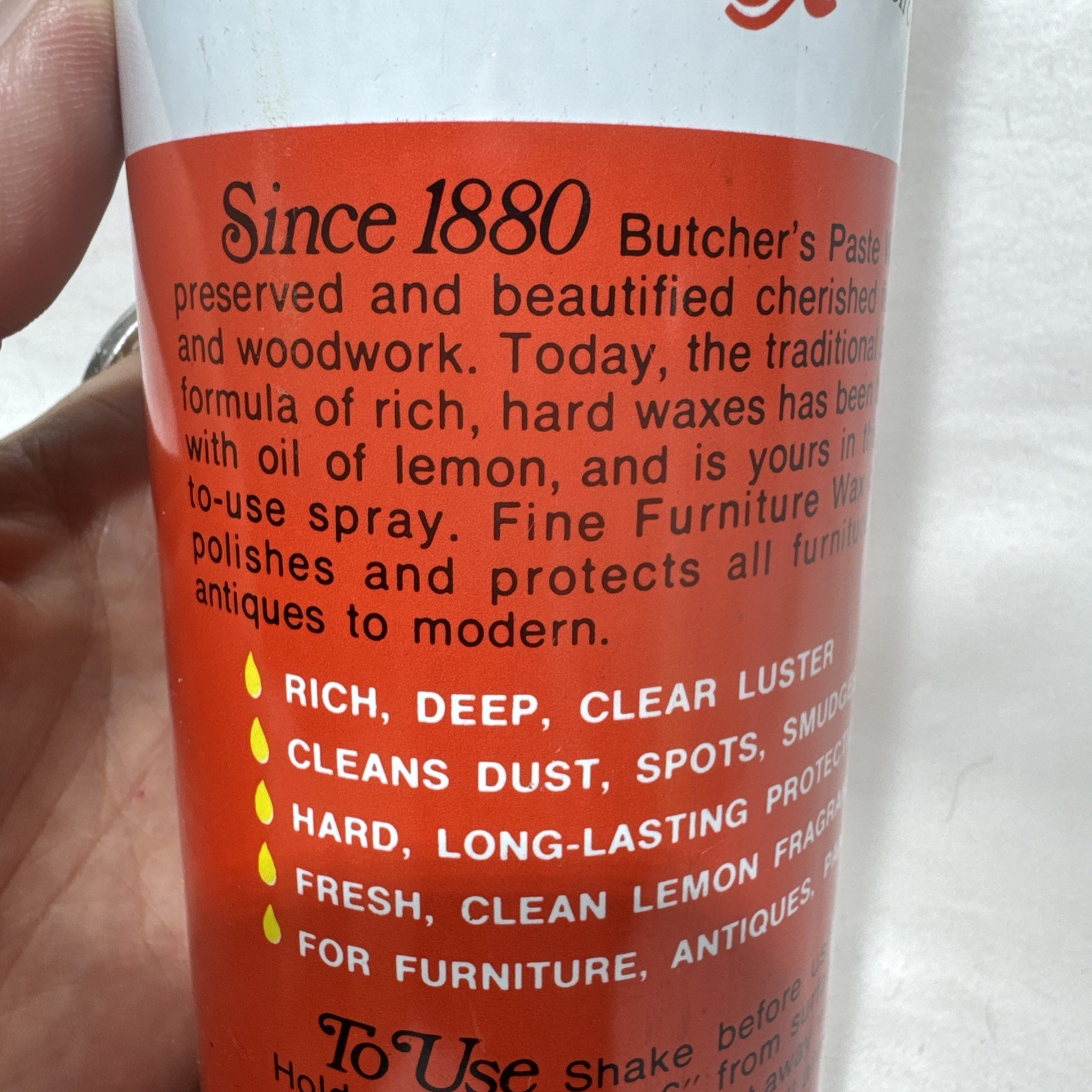 VTG DISCNTD WHITE DIAMOND BUTCHERS FINE FURNITURE WAX WITH OIL OF LEMON 18oz NOS