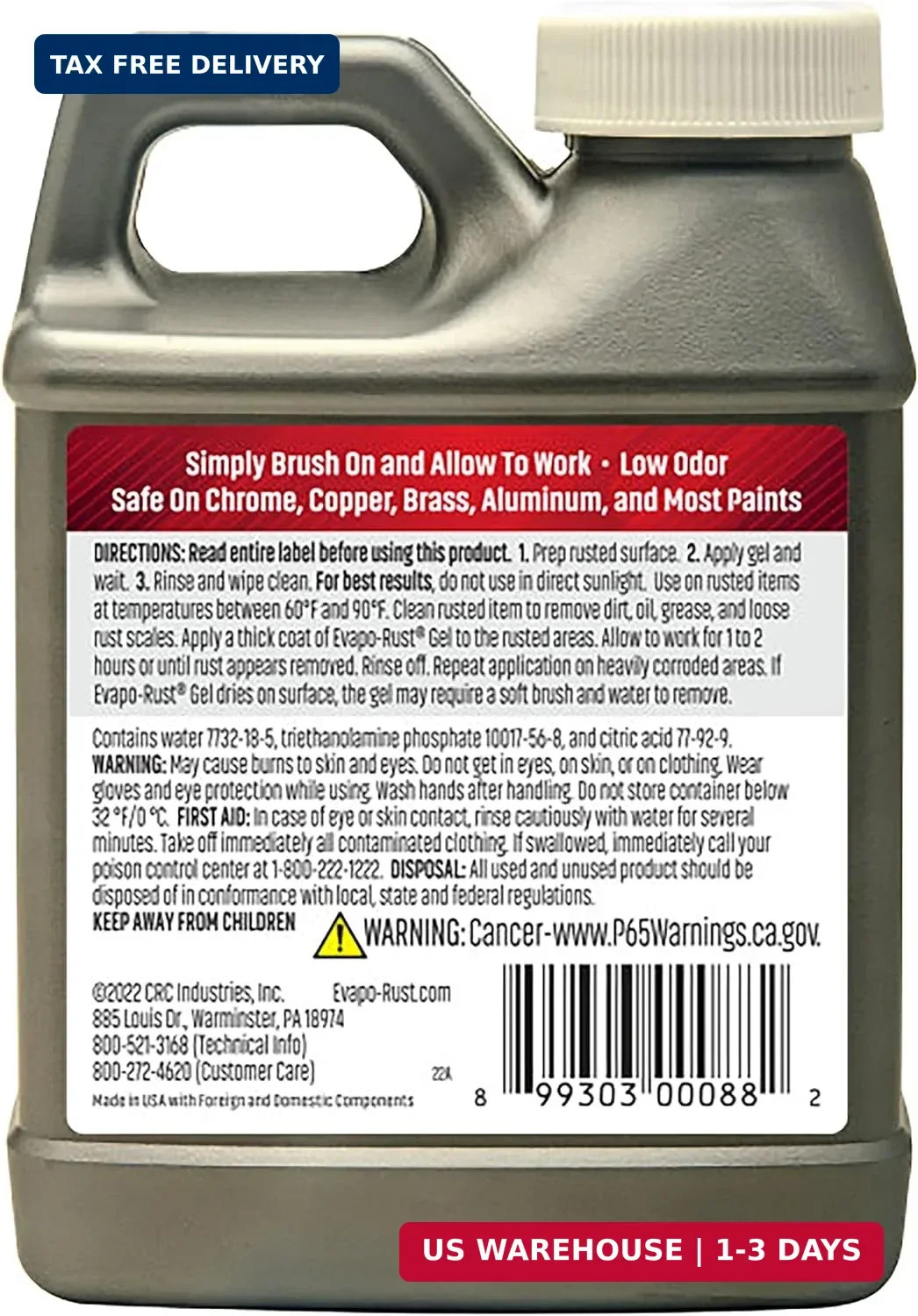 CRC Evapo-Rust Gel Rust Remover, 8 Fl Oz, Rust Remover for Vertical Surfaces, El