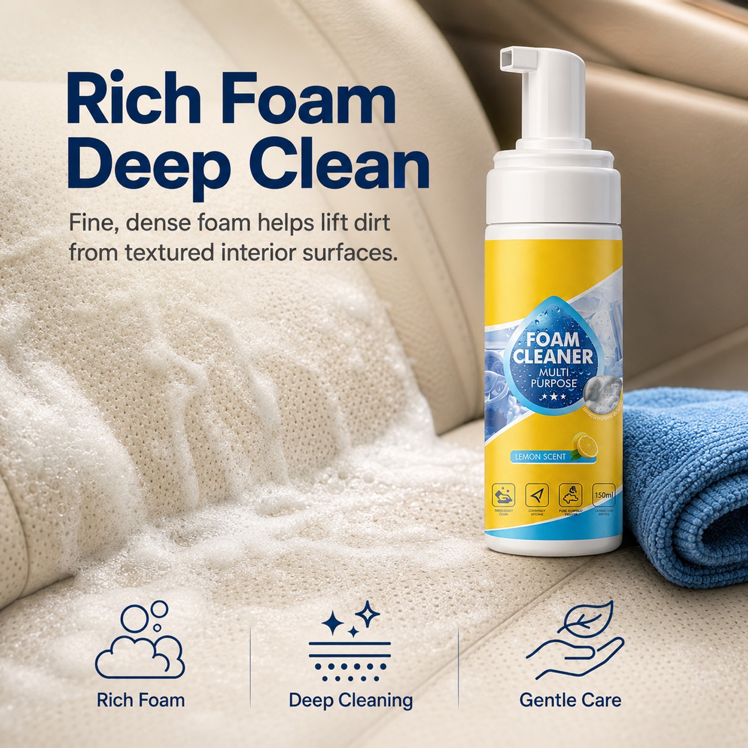 New 4-in-1 Multi-Enzyme Foam Cleaner, All-Purpose Spray 5oz with Sponge & Towel