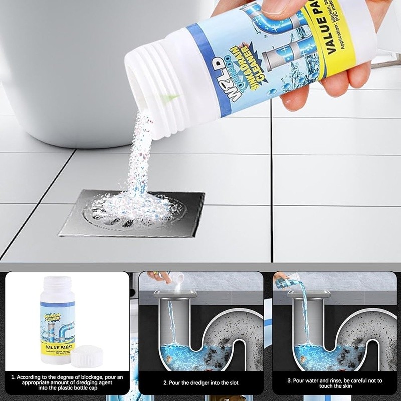 Powerful Drain Cleaner Clogs Hair Grease Food Odor Elimination Home Use