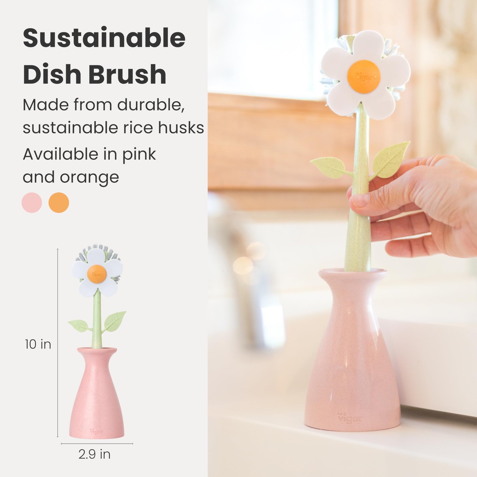 Florganic Daisyshaped Dish Brush With Vase Dish Brush Holder Dish Brush With Han