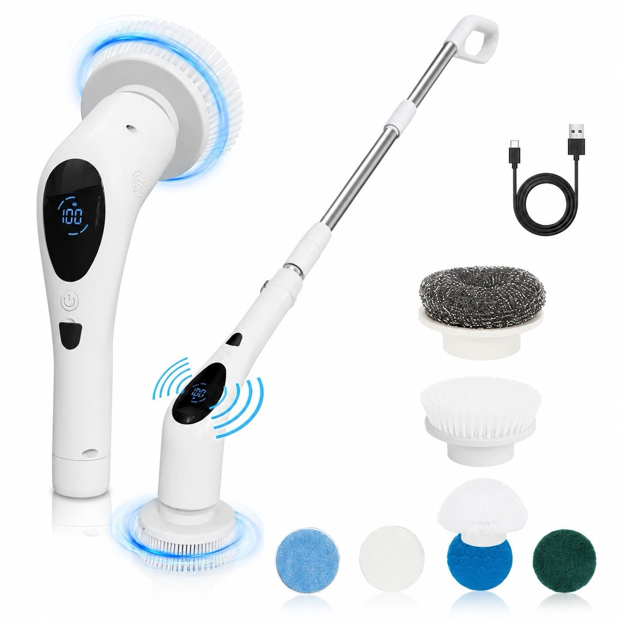 Cordless Electric Spin Scrubber Cleaning Brush 9-in-1 Rechargeable Bathroom
