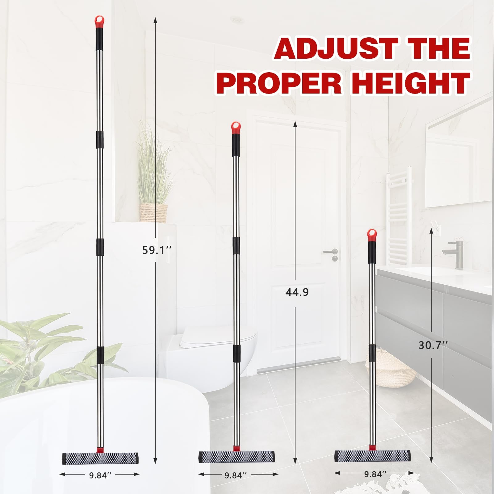 2 in 1 Standard Window Squeegee, Home Window Cleaner with 59″ Poles,Washing S…