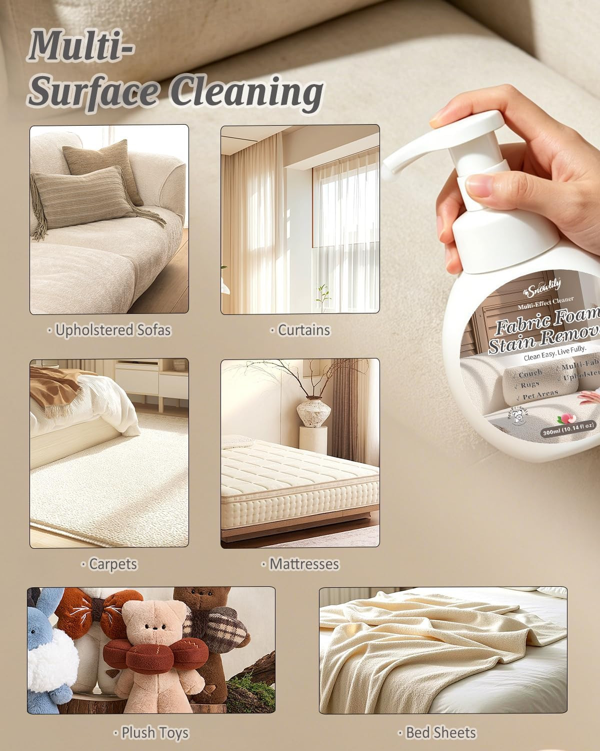 Snowlily Foam Fabric Cleaner – Professional Strength Stain Remover, Non-Toxic &