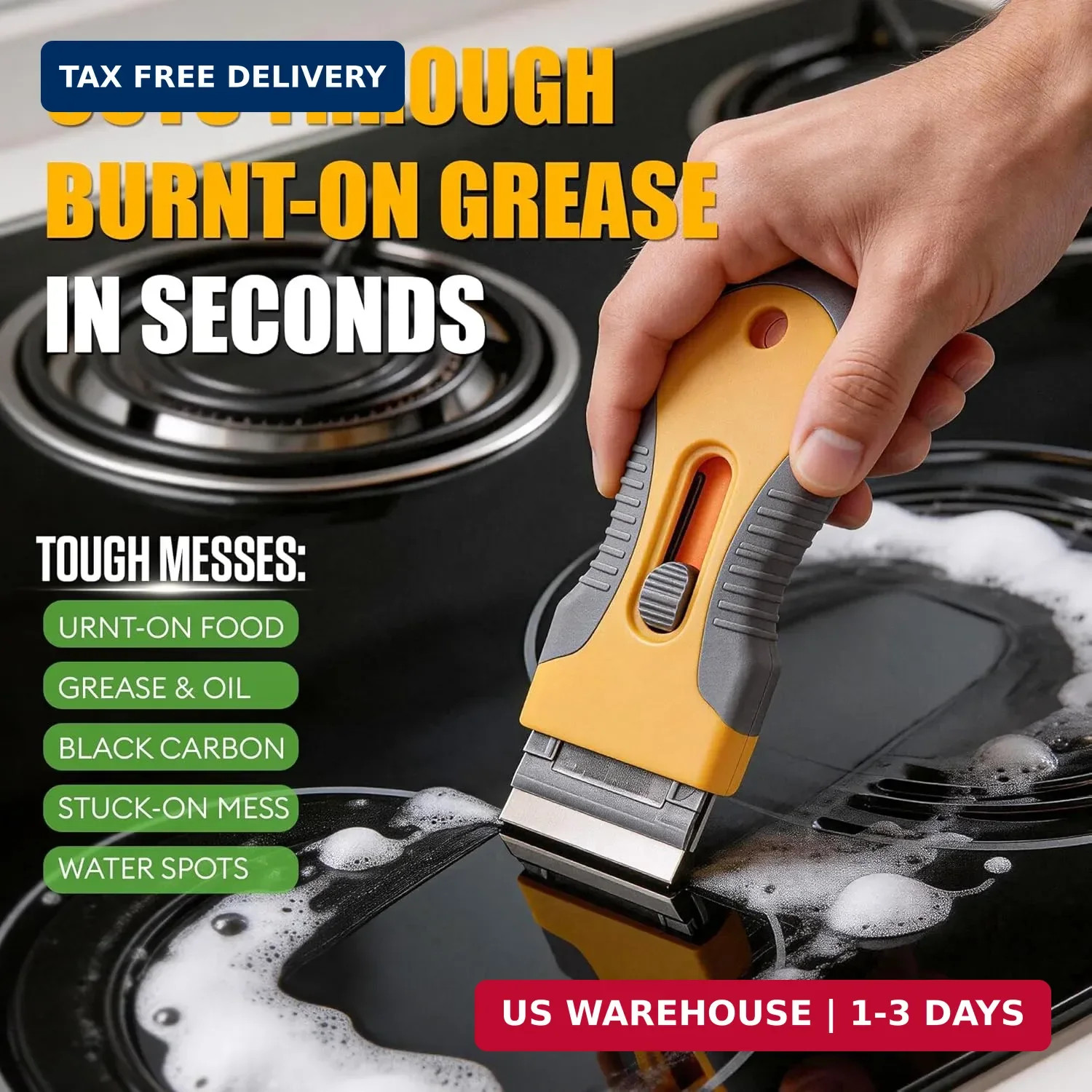 Glass Cooktop Cleaner & Polish Kit – Heavy Duty Stove Top Cleaner with Scraper &