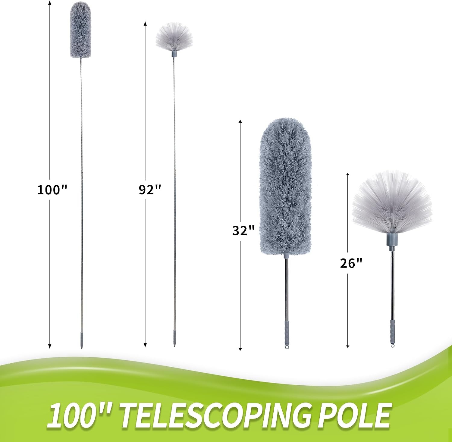 Cobweb Duster with Extension Pole, Spider Web Brush & Ceiling Cleaning Kit, 100″