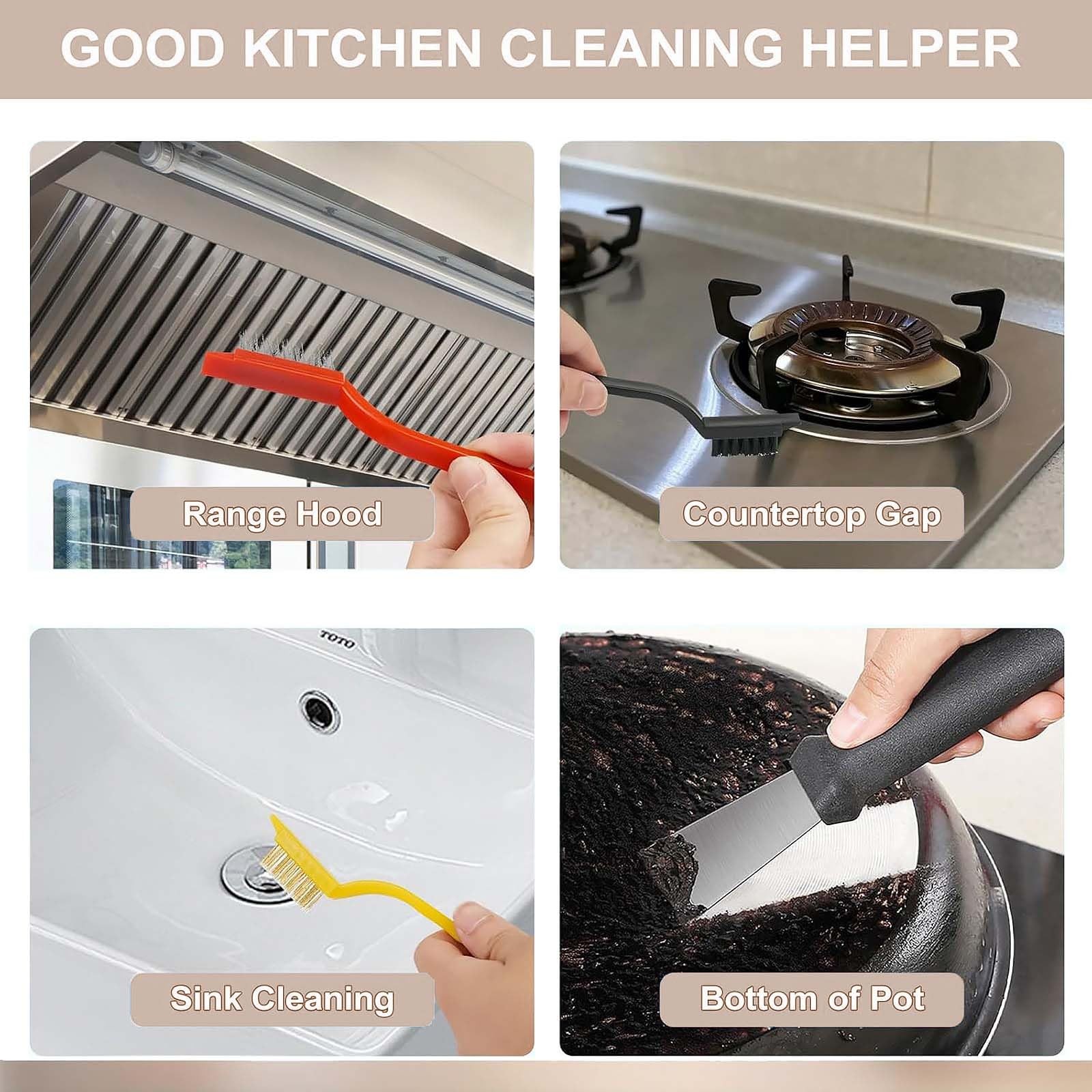 Crevice Cleaning Brush Set-9-Piece, Scratch-Free Hard Bristle Gap Scrubber wi…